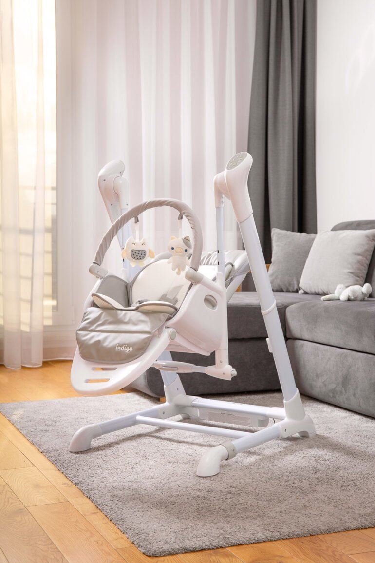 Caretero Indigo - high chair & electric swing - light grey - Ladybug Online Store