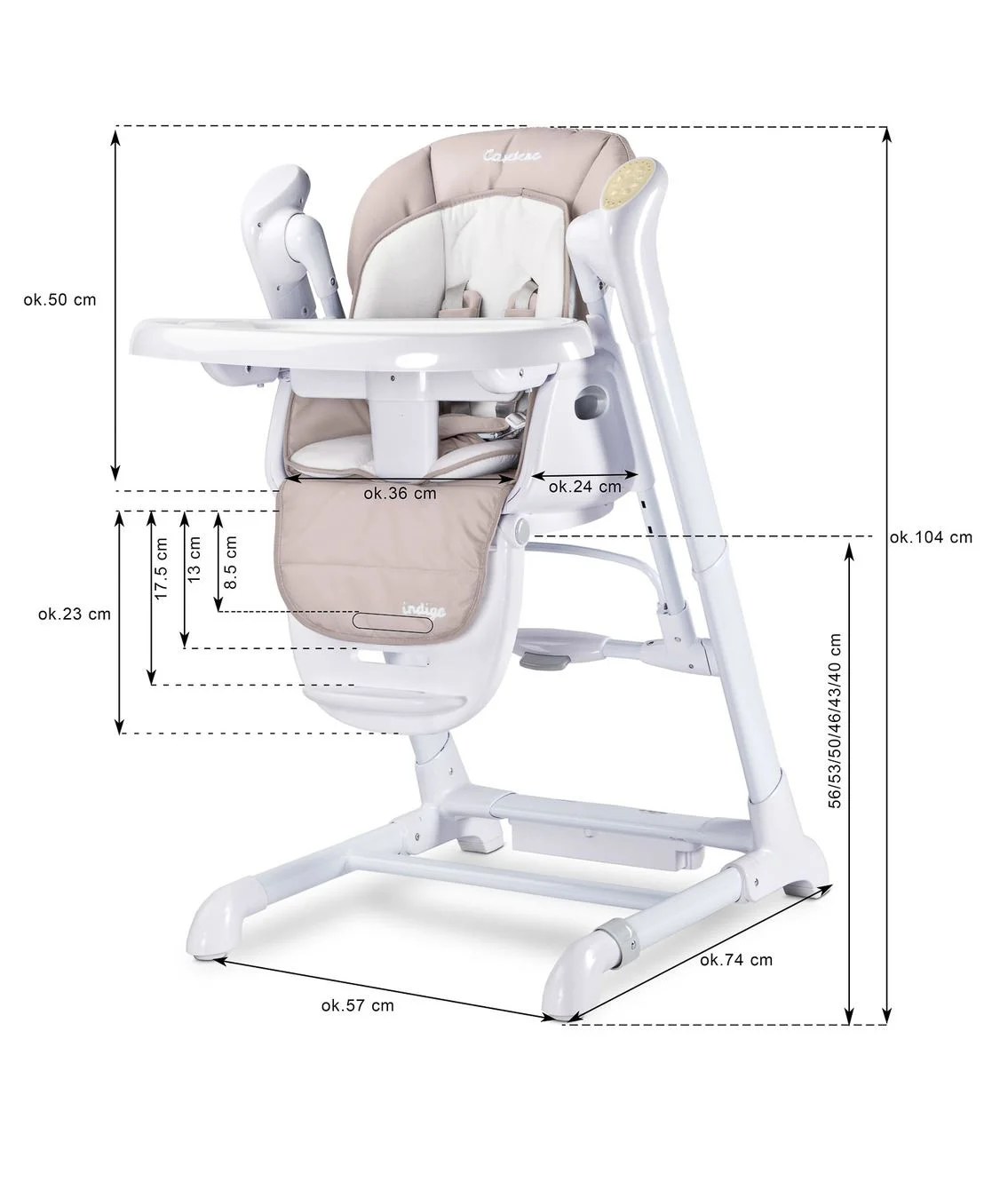 Caretero Indigo - high chair & electric swing - powder pink - Ladybug Online Store