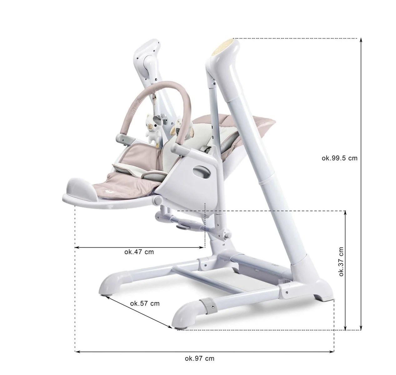 Caretero Indigo - high chair & electric swing - powder pink - Ladybug Online Store